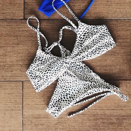 

Sexy Women Solid Ruched Bandage Strappy Two-Piece Bikini Set