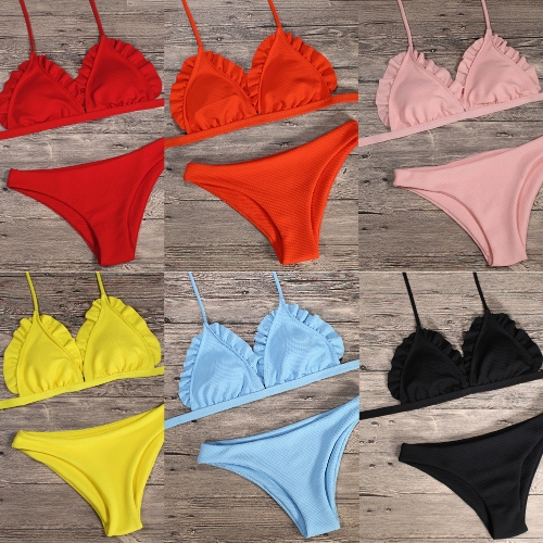 

Женщины Бикини Установить Push Up Купальники Купальник Ruffle Низкая талия Мягкая двух частей купальный костюм Пляжная одежда