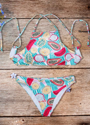 

Women Fruit Printed Bikini Set Halter Swimsuit Padded Two Piece Bathing Suit