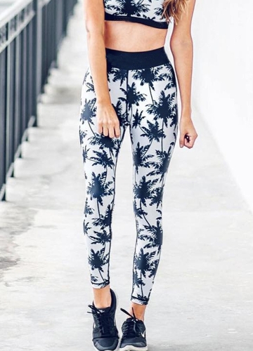 

Women Leggings Tree Printed Elastic Waist