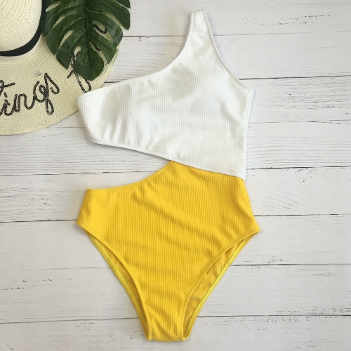 

One Shoulder Color Block Cutout Monokini Sexy Women One-piece