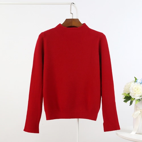 

New Women Knit Sweater Pullover Jumper Turtleneck Slit Long Sleeve Casual Knitwear Tops