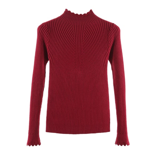 

Fashion Women Turtleneck Long Sleeve Ruffled Knitting Sweater Solid Basic Pullover Slim Fit Knitwear Jumper Tops