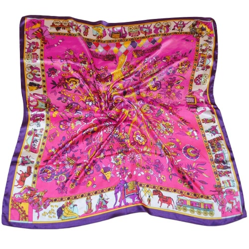 

Fashion Women Satin Kerchief Square Scarf Contrast Print Thin Vintage Shawl