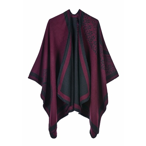 

Ethnic Women Shawl Poncho Faux Cashmere Colorblock Tribal Jacquard Waterfall Drape Long Oversized Warm Knitted Cape