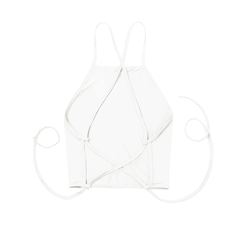 

Sexy Solid Color Lace Up Backless Halter Crop Cami Bralette