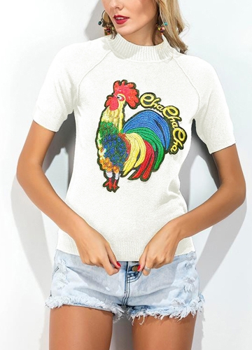 

Print O Neck Short Sleeve Jumper Pullover Casual Basic Blouse