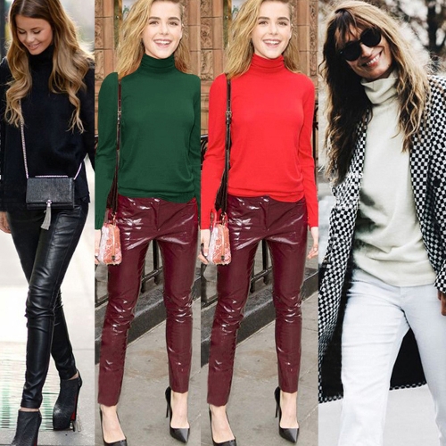 

New Women Slim Knitted Sweater High-Neck Long Sleeve Solid Turtleneck Tight Bottoming Pullovers Top Knitwear