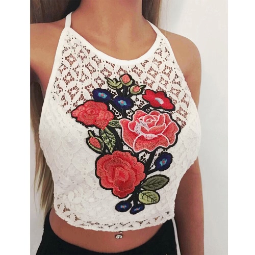 

Сексуальная цветочная вышивка Холтер Backless Tank Top Cami Bustier Tank Top