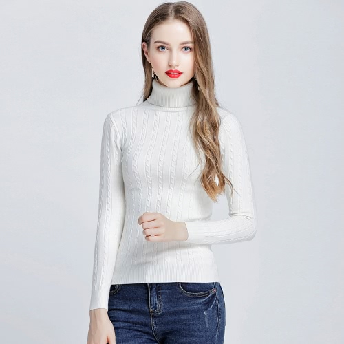 

Fashion Women Twisted Turtleneck Long Sleeve Knitted Sweater Pullover High Elastic Solid Slim Bottoming Knitwear Tops