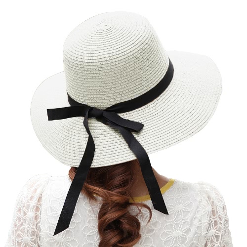 

New Elegant Women Straw Sun Hat Bowknot Wide Large Brim Foldable Casual Summer Holiday Cap