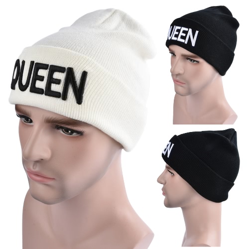

Men Women Unisex Queen Knitted Stocking Beanie Skullies Winter Warm Hat Hip Hop Outstoor Sports Cap Black/White