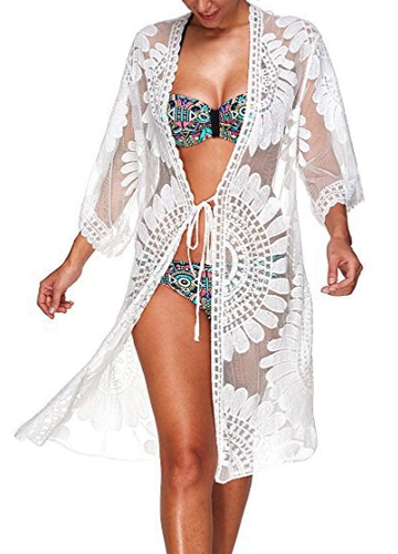 

Mesh Цветочная вышивка Посмотреть сквозь кардиган Бикини Beach Cover Up