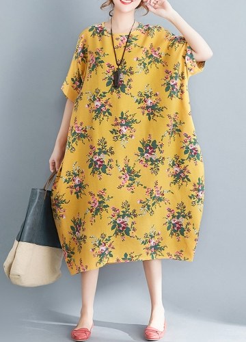 

Женская цветочная печать Свободное платье Side Pocket Baggy Long Dress