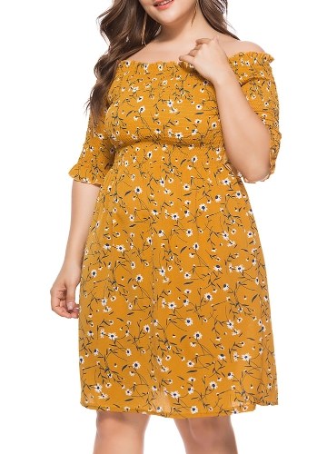 

Женщины плюс размер платья Slash Neck Цветочная печать Casual Loose Maxi Dress