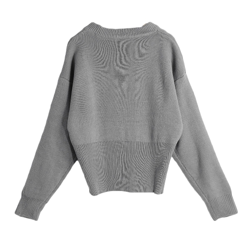 

New Winter Women Lace-Up Knit Sweater V Neck Long Sleeves Ribbed Cuffs Hem Warm Pullover Knitwear