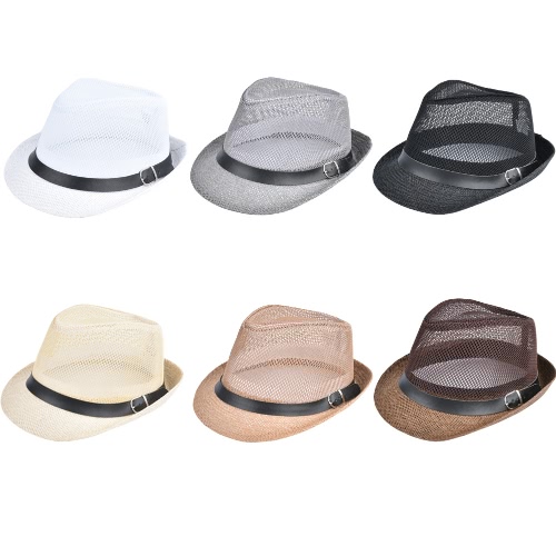 Fashion Unisex Sun Hat Straw Hat Solid Hollow Out Metal Belt Summer Sunbonnet Trilby Fedora Beach Panama Hat