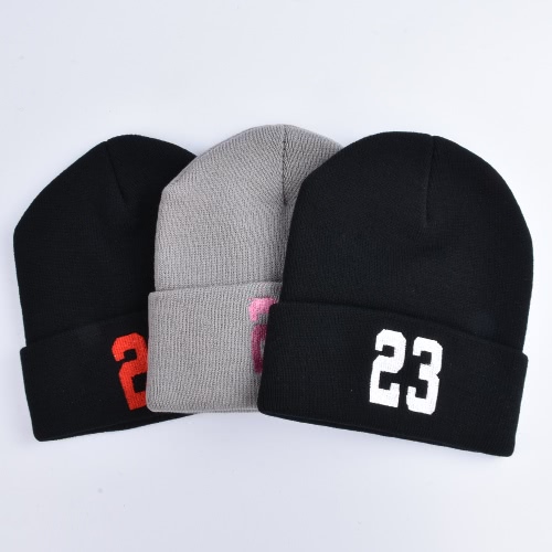 

Men Women Knitted Beanies Hat Embroidered Number Dome Autumn Winter Cap Warm Skull Hat Headwear
