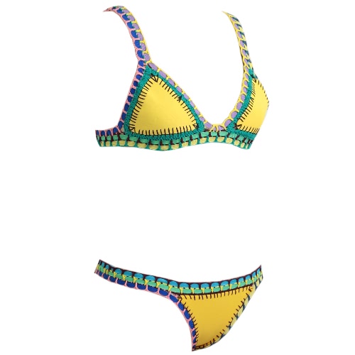 

Sexy Triangle Bikini Set Women Crochet Swimsuit Strap Low Waist Swimwear Beach Bathing Suit Yellow/Blue