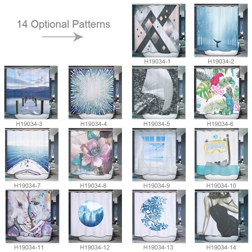 

72 * 72'' Printed 3D Effect Decorative Bathroom Curtain Polyester Waterproof Mildewproof Shower Curtain with 12pcs Hooks