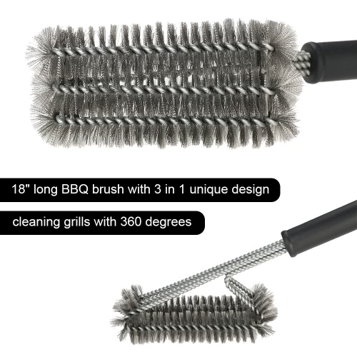 

18" Stainless Steel BBQ Grill Brush 3 in 1 Barbecue Wire Bristles Cleaner for All Grills Cleaning Tool