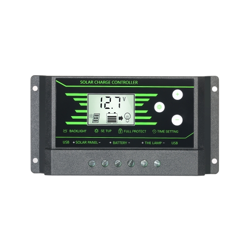

10A 12V/24V Auto LCD Solar Charge Controller Load Battery Regulator Dual USB 5V Output Overload Protection