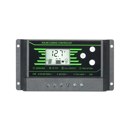 10A 12V/24V Auto LCD Solar Charge Controller Load Battery Regulator Dual USB 5V Output Overload Protection