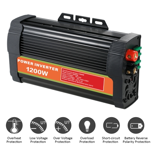 

DC12V to AC110-130V Power Inverter Modified Sine Wave Household Car Converter with 4.2A Dual USB and 2 AC Outlets