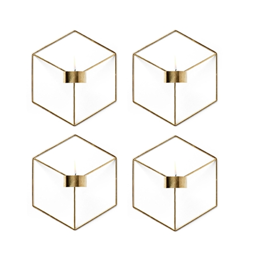 4PCS Nordic Style 3D Geometric Candlestick Metal Wall Candle Holder Sconce Home Decor