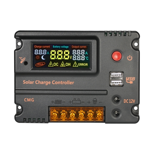 Decdeal 12V 24V Regolatore di carica a carica solare con display a colori LCD Compensazione della temperatura di protezione da sovraccarico