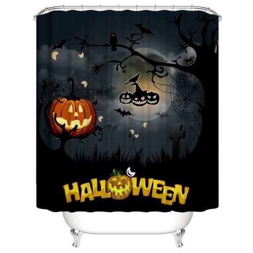 

4 Piece Halloween Bathroom Decoration Waterproof Shower Curtain Base Carpet Cover Toilet Seat Cushion Non-slip Bath Mat Set