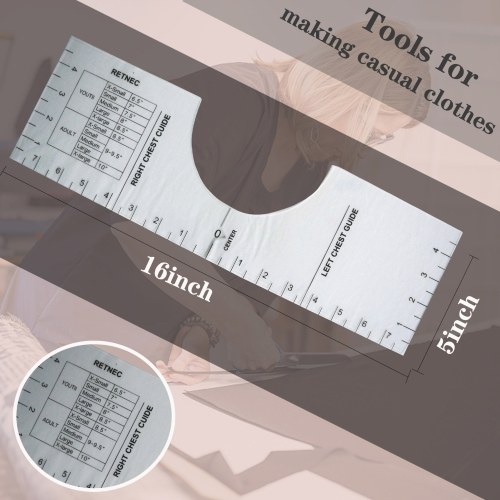 

T-Shirt Alignment Ruler Craft Ruler Symmetrical Acrylic T-Shirt Measuring Tool Transparent for Making Fashion Center Design 16*5in