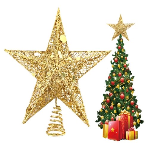 

Glittered Christmas Tree Star Topper Gold Treetop Decoration Ornament for Home Festival Party