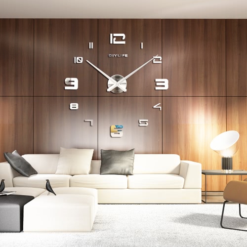 Moderne 3D DIY Wall Clock Quarz Uhren grosse Horloge Watch Acrylglas Spiegeleffekt für Zuhause Wohnzimmer Dekor Dekoration