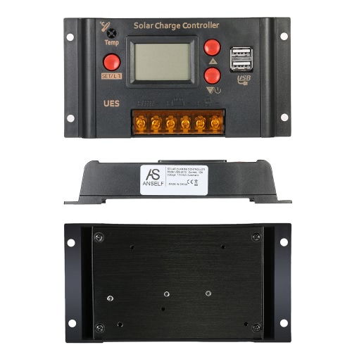 

Anself 10A 12V 24V LCD Solar Charge Controller Panel Battery Regulator Auto Switch Dual USB 5V Output Overload Protection
