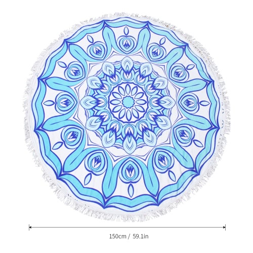 

150cm Diameter Round Indian Mandala Beach Towel Wall Hanging Tapestry Mat Picnic Blanket Beach Shawl with Fringe Tassels for Holiday Travel