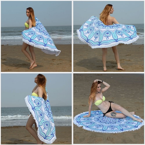 150cm de diámetro ronda de mandala de la playa de toalla de playa colgante de la tapicería de la tapa manta de picnic manta de playa con borlas de franja para viajes de vacaciones