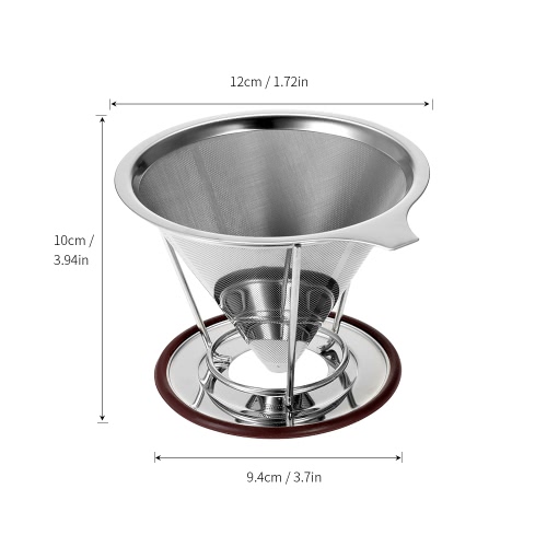 

Pour Over Coffee Maker 304 Stainless Steel Reusable Coffee Filter Cone Dripper with Stand and Coffee Scoop Plus Cleaning Brush