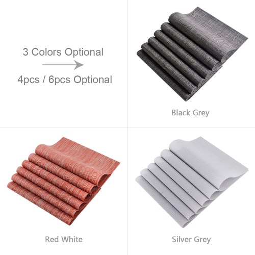 

12 * 18 inches PVC Heat-resistant Woven Placemat Stain-resistant Anti-skid Washable Dining Table Mats Placemats--Set of 4 Red Whit