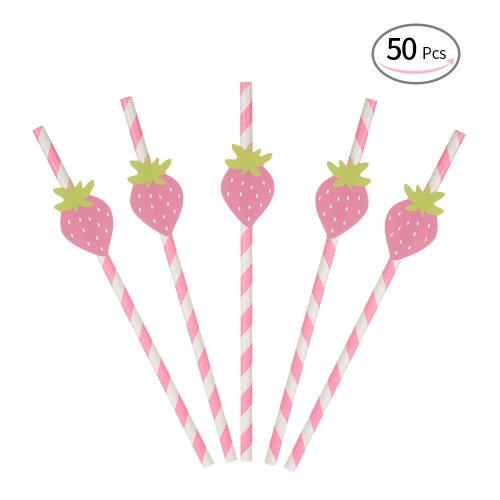 

50pcs/set Color Cartoon Disposable Paper Drinking Straws for Birthday Wedding Swimming Pool Party Decorations Supplies--Strawberry
