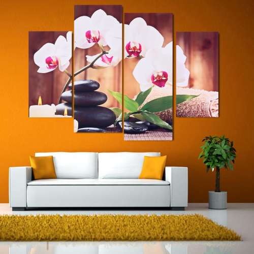 

HD Printed 4-Panel Unframed Butterfly Orchid Pattern Canvas Painting Wall Art Modular Pictures Decor for Home Living Room Bedroom