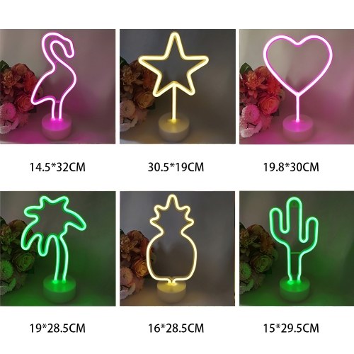 

Flamingo/Cactus/Moon/Heart/Angel/Star/Lightning Neon Signs LED Light with Holder Base for Party Supplies Removable Home Table Decoration Lamp for Kids Room Style 1