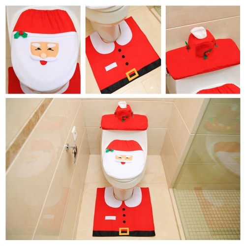 

Christmas Bathroom Decorations Santa Toilet Seat Cover and Rug Foot Pad Set