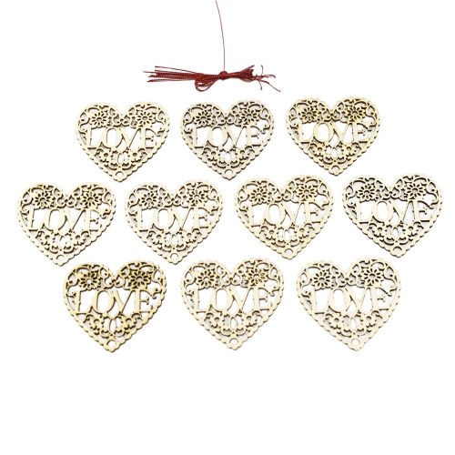 10Pcs Wooden Love Heart Shape with String Romantic Hanging Ornaments Wedding Decoration DIY Craft Supplies