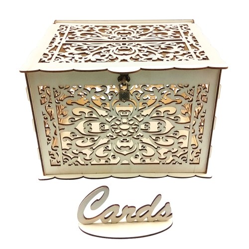 Wooden Wedding Envelope Gift Card Box Hollow Floral Pattern Invitation Card DIY Box Wedding Supplies