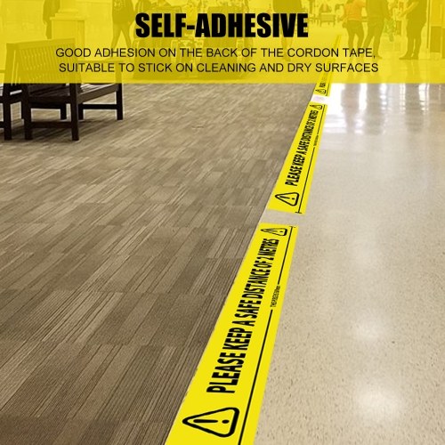 

1PCS Cordon Tape Caution Please Wait on This Line Keep 6ft Distance Bright Yellow with a Bold Black Print for High Visibility Wide for Maximum Readability