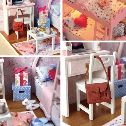 

Wooden Dollhouse Miniatures DIY House Kit Funny Wooden Puzzle Box with Cover, LED Light and Music Movement-Cat Diary, Home Decoration Kids Toy Gift