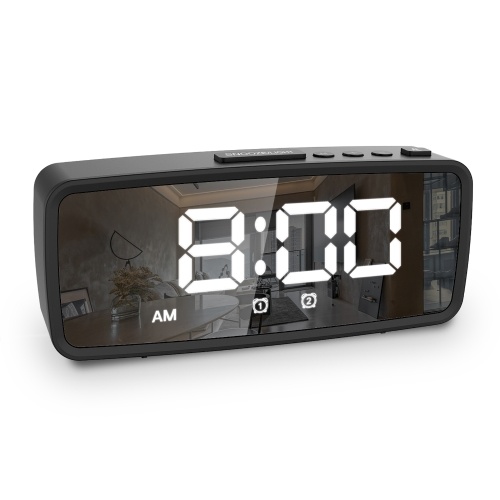 

Digital Alarm Clock, 5.1'' LED Mirror Display, 3 Levels Dimmer, Dark Mode, Dual Alarms with Snooze, 12/24H, Digital Alarm Clocks for Bedroom Bedside Desk