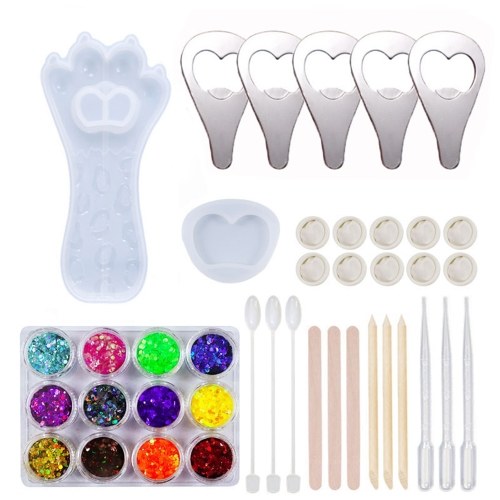 

41Pcs DIY Cat Claw Bottle Opener Silicone Casting Molds DIY Crystal Epoxy Mold Crafts Making Accessories