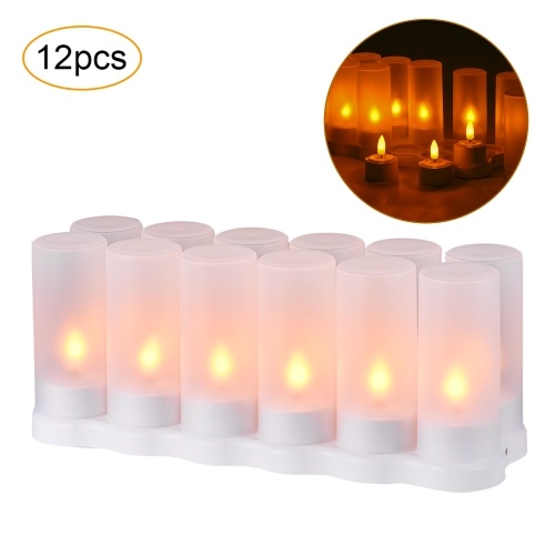 12 PCS Flameless Candles Bougies chauffe-plat sans fil à LED jaune scintillant réaliste